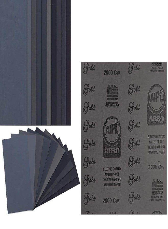 ABRO Premium Latex Wet Or Dry Sand Paper -Abrasive Papers Sheets- 600,800,1000,1200,2000 Grits Variety (2 Each,Total 10) Sanding Automotive,Woodworking Furniture,Metal Finishing,Hand Sand Block Sander - Image 1